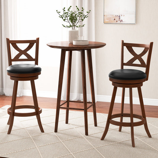 Pair of Classic 30 Inch Swivel Bar Stools with X-Shaped Open Back and Counter Height Design