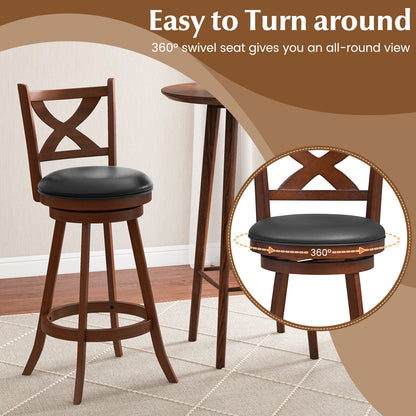 Pair of Classic 30 Inch Swivel Bar Stools with X-Shaped Open Back and Counter Height Design