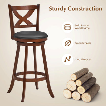 Pair of Classic 30 Inch Swivel Bar Stools with X-Shaped Open Back and Counter Height Design