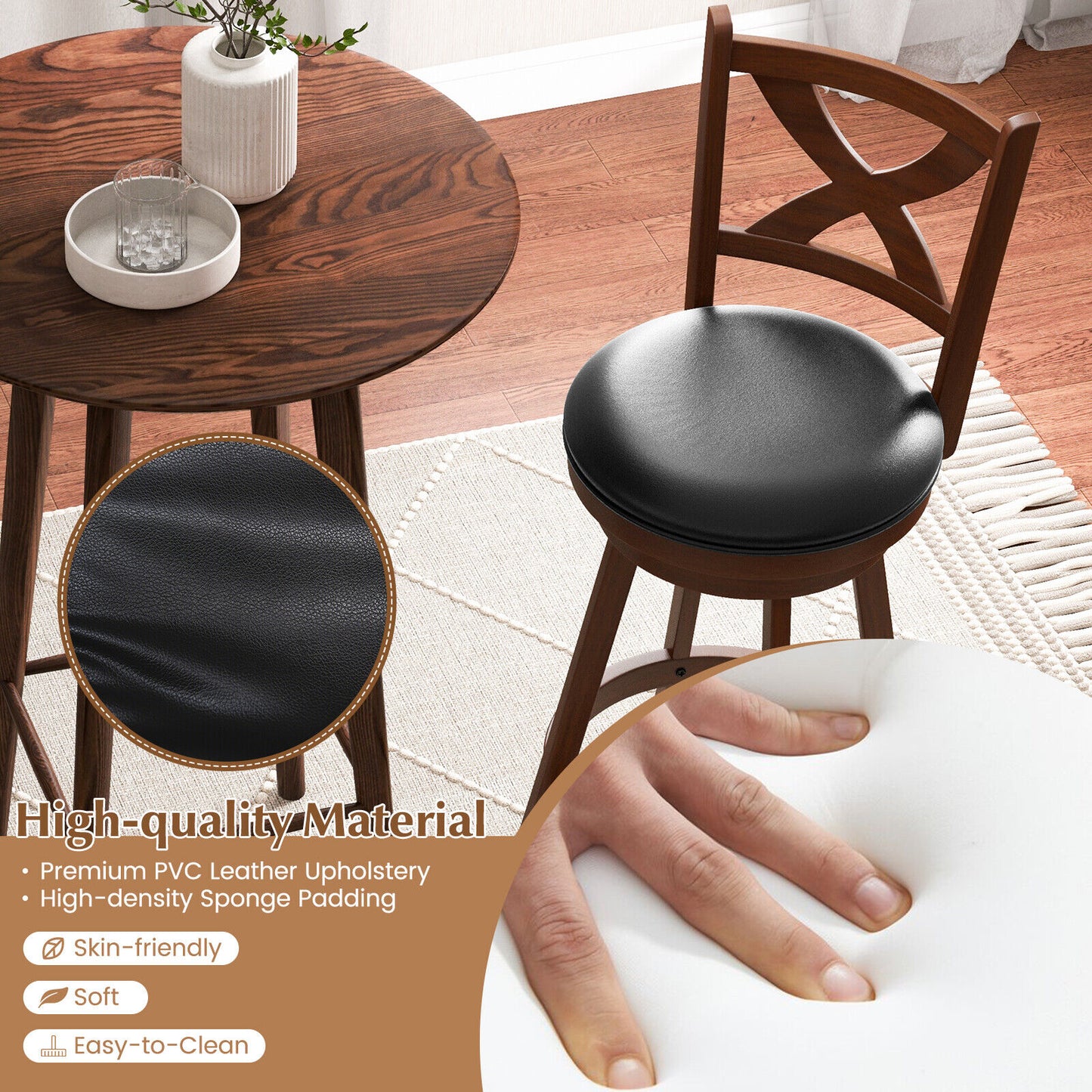 Pair of Classic 30 Inch Swivel Bar Stools with X-Shaped Open Back and Counter Height Design