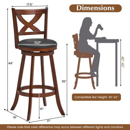 Pair of Classic 30 Inch Swivel Bar Stools with X-Shaped Open Back and Counter Height Design