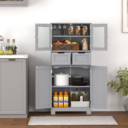 3 Tier Freestanding Bathroom Cabinet with 2 Drawers & Glass Doors for Stylish Storage