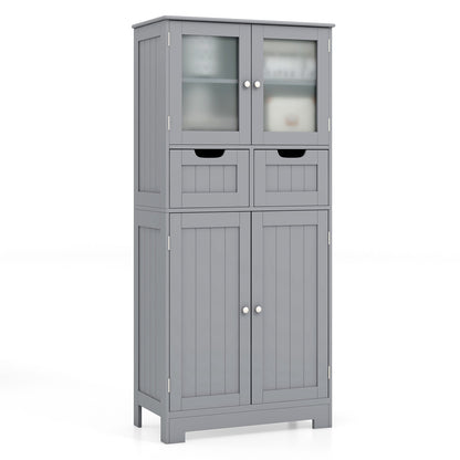 3 Tier Freestanding Bathroom Cabinet with 2 Drawers & Glass Doors for Stylish Storage