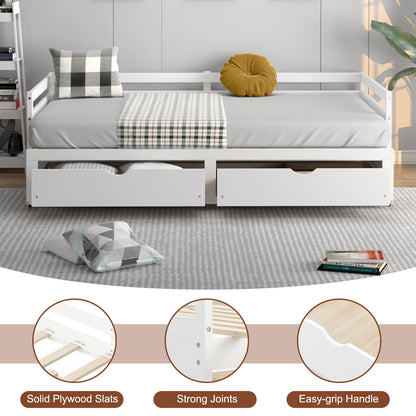 Extendable Daybed with Trundle & 2 Storage Drawers - Twin to Full, White