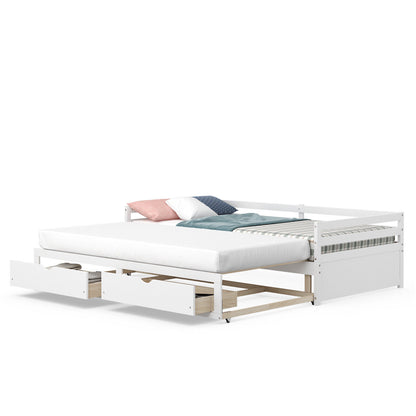 Extendable Daybed with Trundle & 2 Storage Drawers - Twin to Full, White