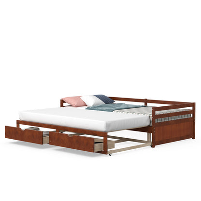 Extendable Daybed with Trundle & 2 Storage Drawers - Twin to Full, Brown