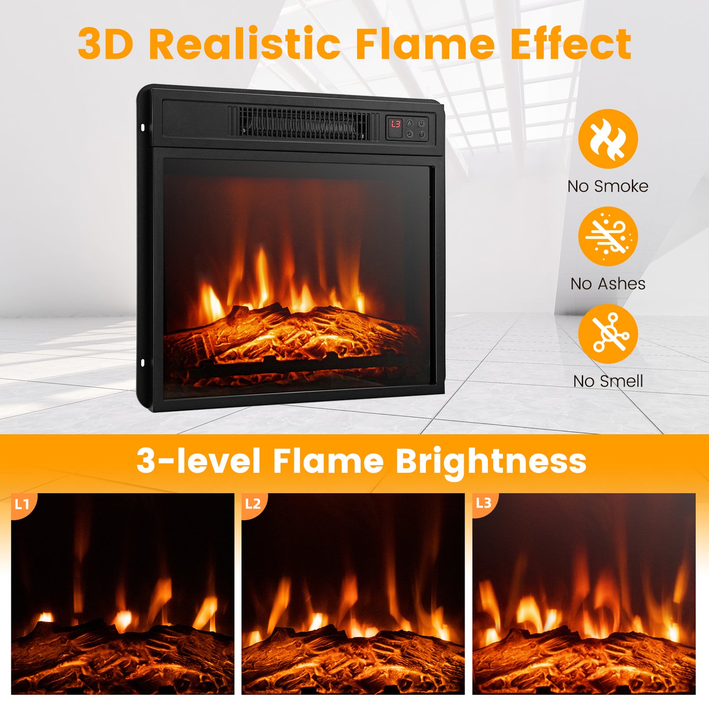 32 Inch Electric Fireplace TV Stand with 1400W Heater & Storage Shelf