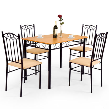 Elegant 5 Piece Dining Set with Wooden Table and Cushioned Chairs for Comfortable Family Meals