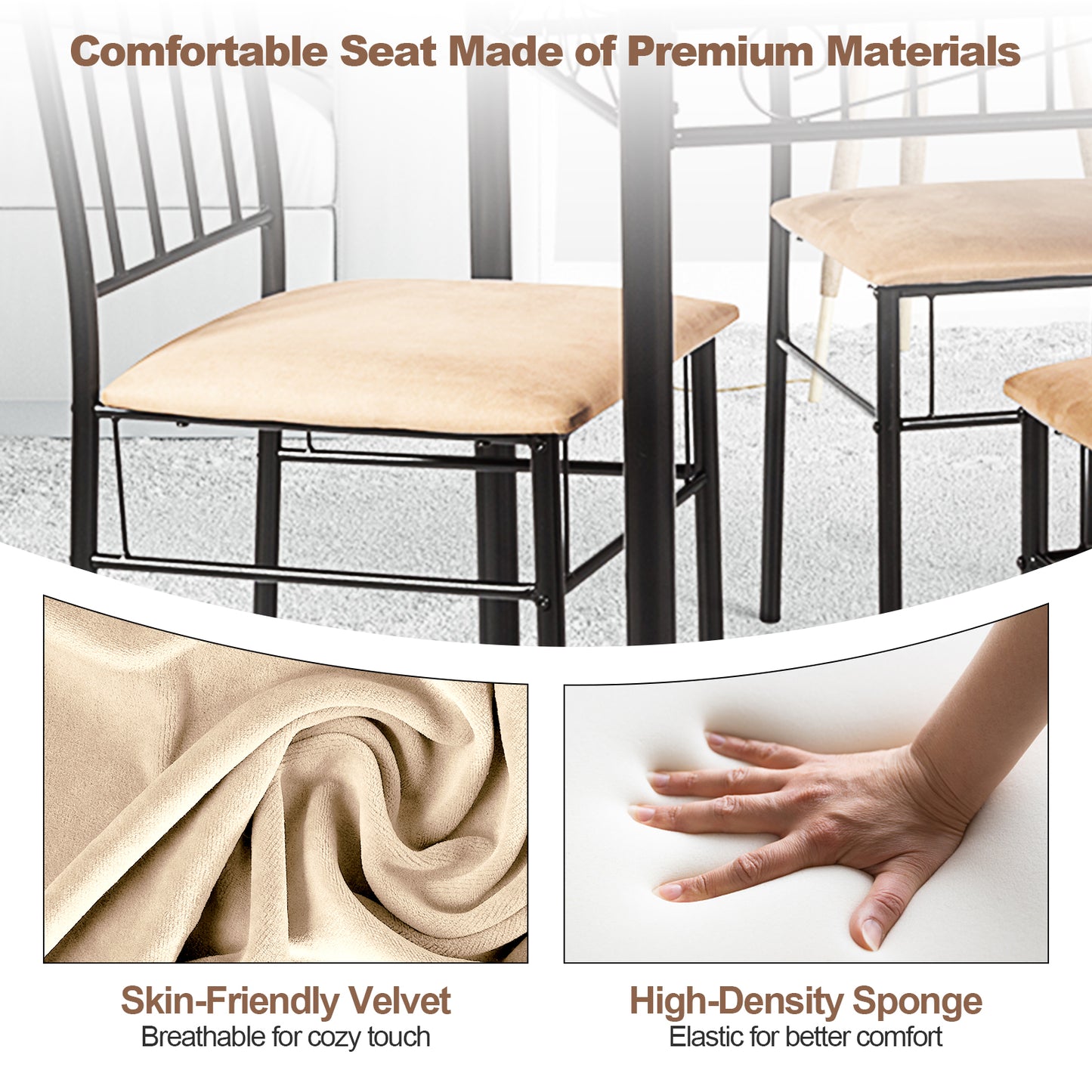Elegant 5 Piece Dining Set with Wooden Table and Cushioned Chairs for Comfortable Family Meals