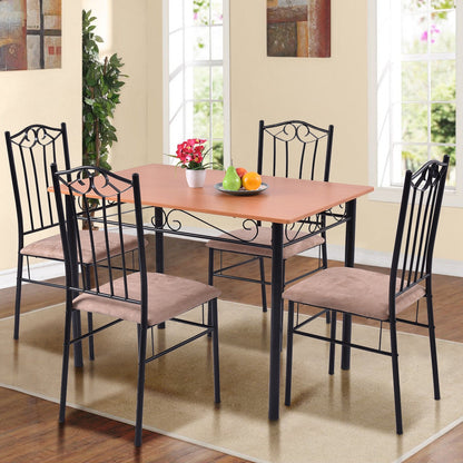 Elegant 5 Piece Dining Set with Wooden Table and Cushioned Chairs for Comfortable Family Meals