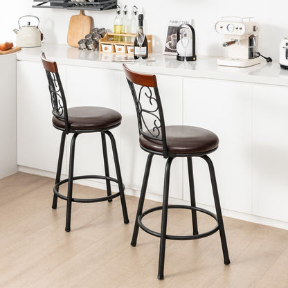 PU Leather Adjustable Barstools with 360 Degree Swivel and Footrest, Set of 2, 24 to 30 Inch