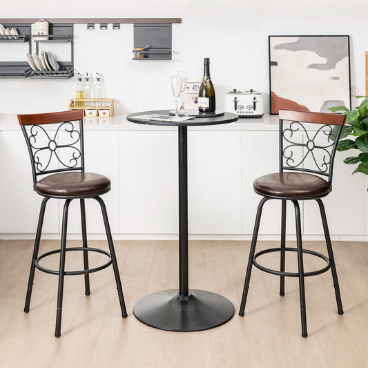 PU Leather Adjustable Barstools with 360 Degree Swivel and Footrest, Set of 2, 24 to 30 Inch