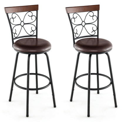 PU Leather Adjustable Barstools with 360 Degree Swivel and Footrest, Set of 2, 24 to 30 Inch