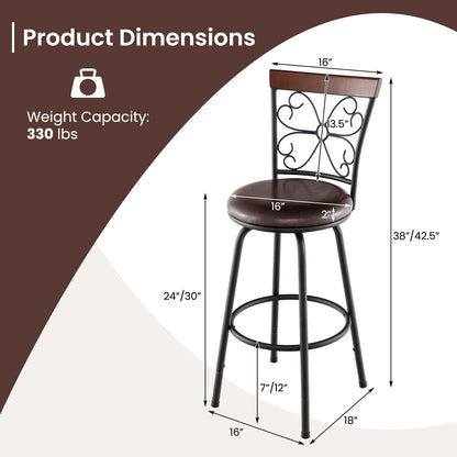 PU Leather Adjustable Barstools with 360 Degree Swivel and Footrest, Set of 2, 24 to 30 Inch