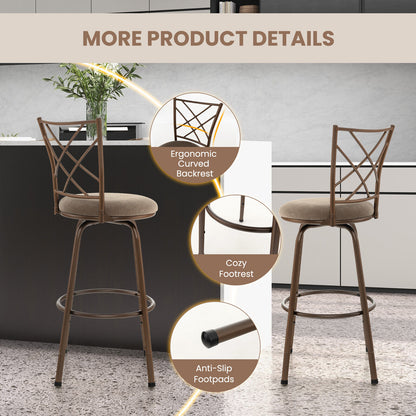 2 Piece Bar Stool Set with 360 Degree Swivel and Plush Upholstered Seats