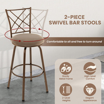 2 Piece Bar Stool Set with 360 Degree Swivel and Plush Upholstered Seats