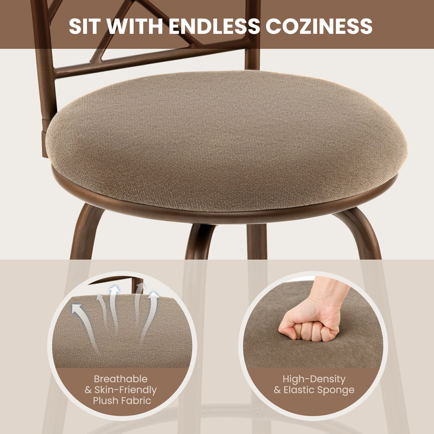 2 Piece Bar Stool Set with 360 Degree Swivel and Plush Upholstered Seats
