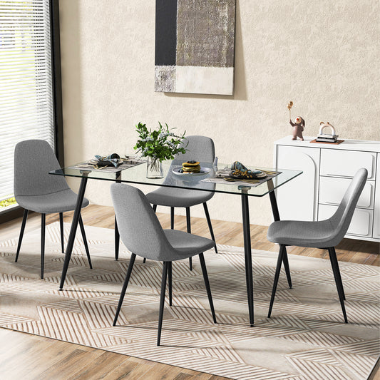 Modern Rectangular Glass Dining Table with Metal Legs for Kitchen or Dining Room - Black