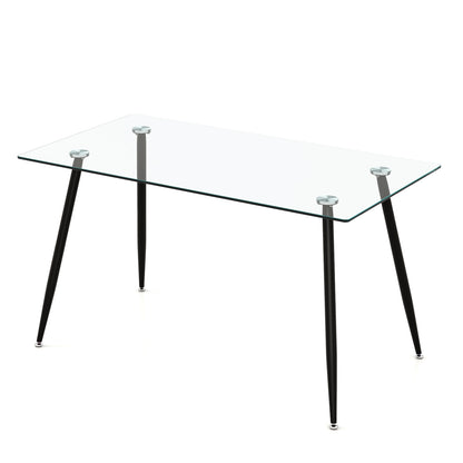 Modern Rectangular Glass Dining Table with Metal Legs for Kitchen or Dining Room - Black