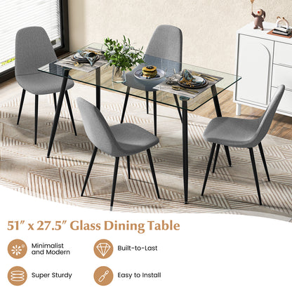Modern Rectangular Glass Dining Table with Metal Legs for Kitchen or Dining Room - Black
