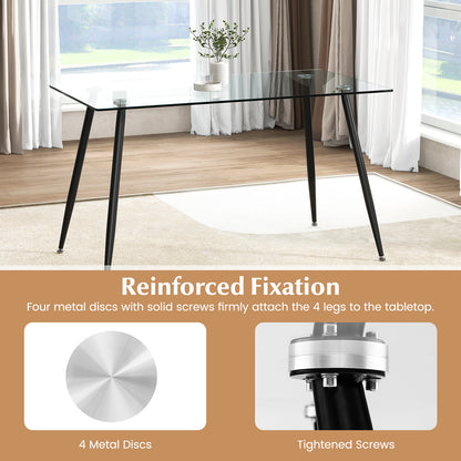 Modern Rectangular Glass Dining Table with Metal Legs for Kitchen or Dining Room - Black