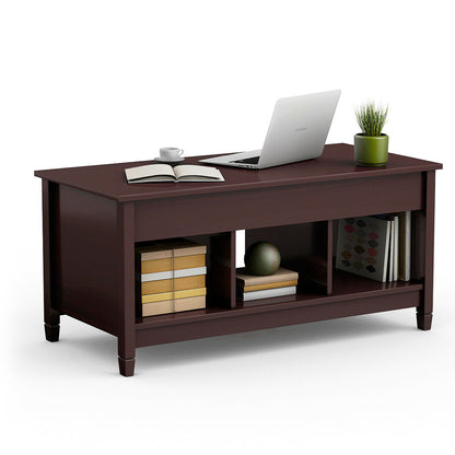 Adjustable Lift Top Coffee Table with Storage Shelves and Hidden Compartment - Coffee