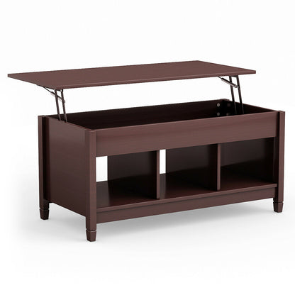 Adjustable Lift Top Coffee Table with Storage Shelves and Hidden Compartment - Coffee