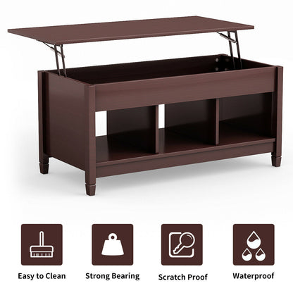 Adjustable Lift Top Coffee Table with Storage Shelves and Hidden Compartment - Coffee