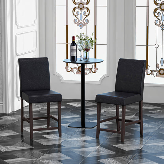 Set of 2 Upholstered 25 Inch Counter Height Bar Stools with Wood Legs - Black