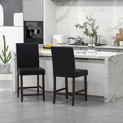 Set of 2 Upholstered 25 Inch Counter Height Bar Stools with Wood Legs - Black