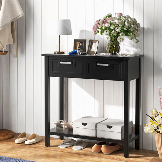Slim Console Table with Drawers and Open Storage Shelf for Entryway or Living Room - Black