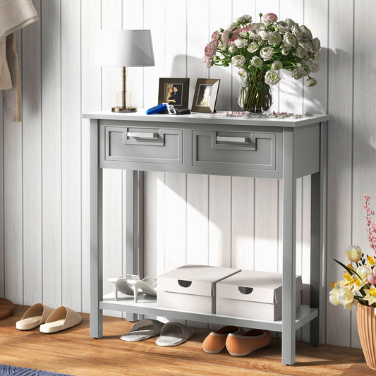 Slim Console Table with Drawers and Open Storage Shelf for Entryway or Living Room - Grey