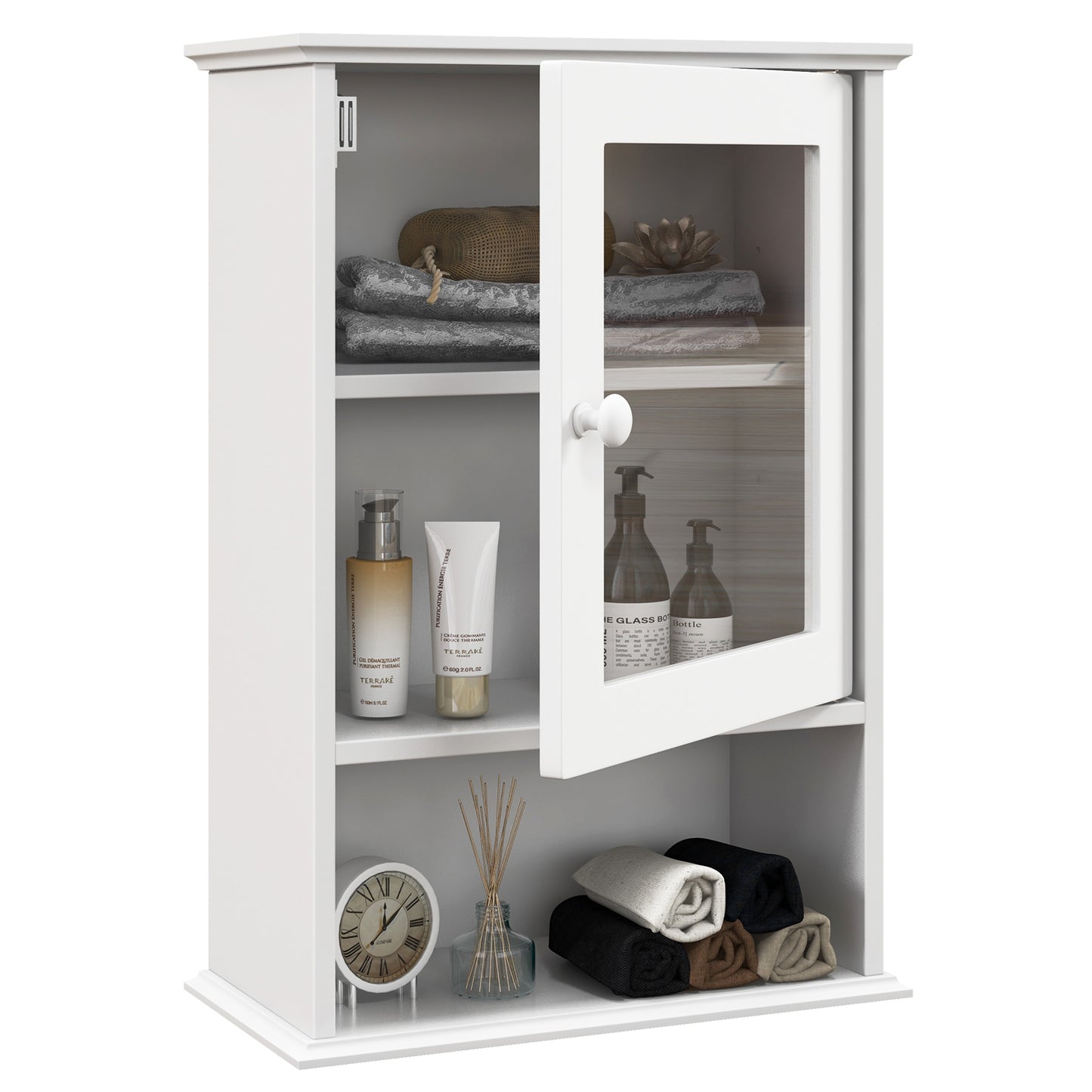 Wall-Mounted Bathroom Cabinet with Adjustable Shelf & Tempered Glass Door
