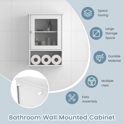 Wall-Mounted Bathroom Cabinet with Adjustable Shelf & Tempered Glass Door