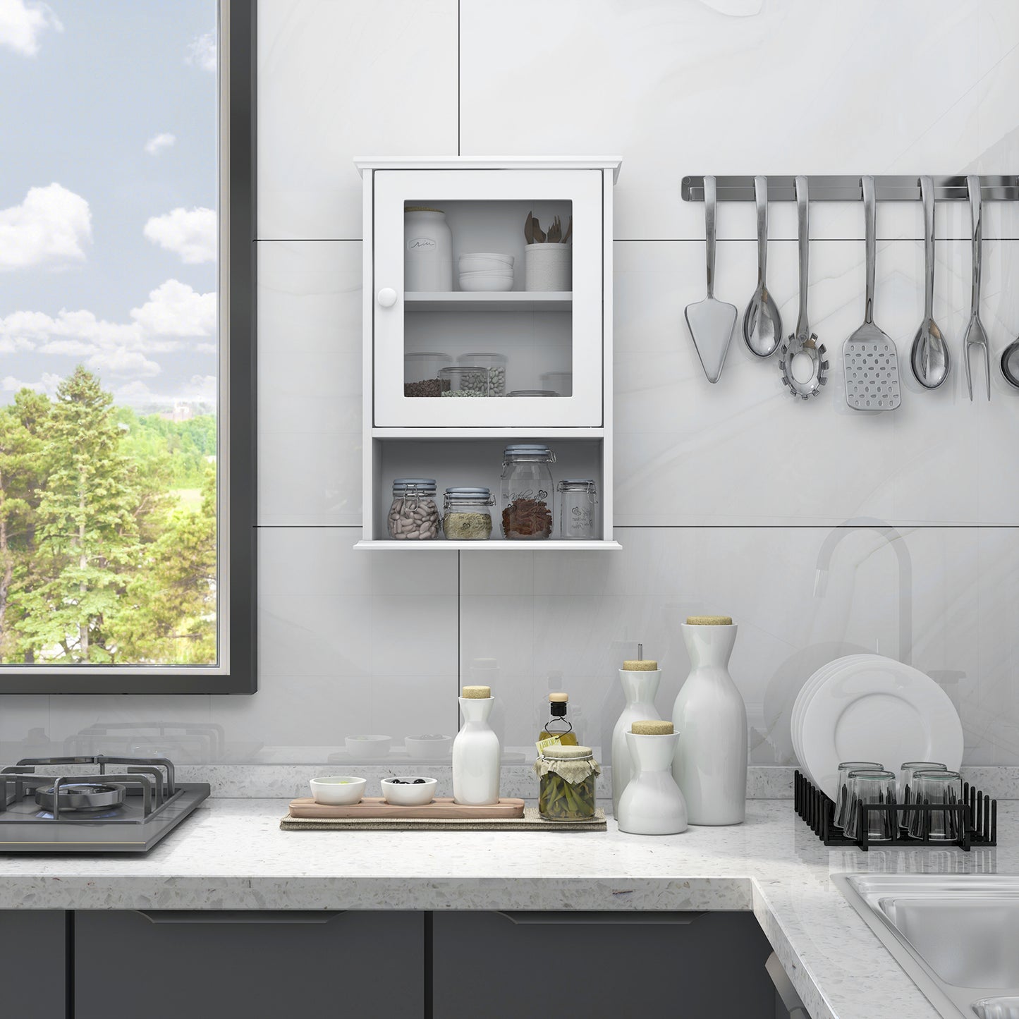 Wall-Mounted Bathroom Cabinet with Adjustable Shelf & Tempered Glass Door