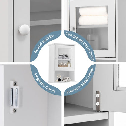 Wall-Mounted Bathroom Cabinet with Adjustable Shelf & Tempered Glass Door