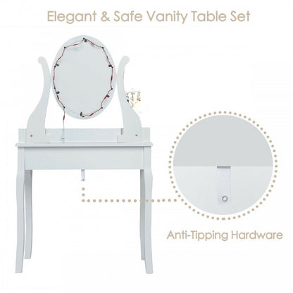 Vanity Set with Lighted Mirror, 10 Dimmable LEDs, Drawers, and Cushioned Stool – White
