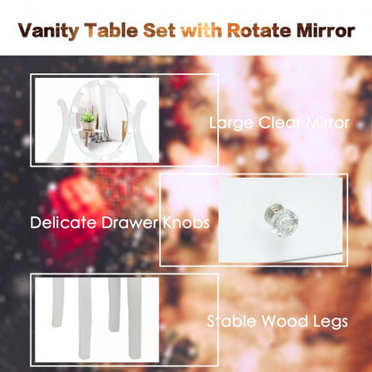 Vanity Set with Lighted Mirror, 10 Dimmable LEDs, Drawers, and Cushioned Stool – White