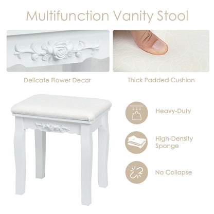 Vanity Set with Lighted Mirror, 10 Dimmable LEDs, Drawers, and Cushioned Stool – White