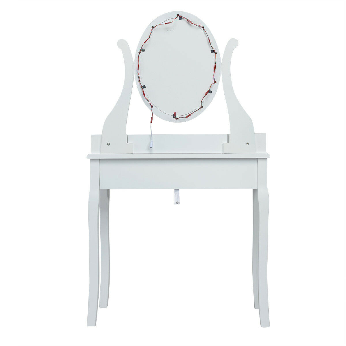 Vanity Set with Lighted Mirror, 10 Dimmable LEDs, Drawers, and Cushioned Stool – White