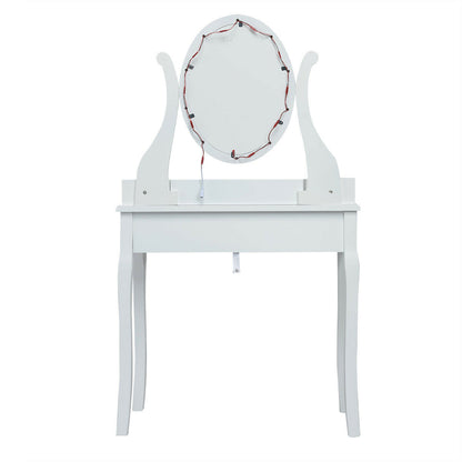 Vanity Set with Lighted Mirror, 10 Dimmable LEDs, Drawers, and Cushioned Stool – White