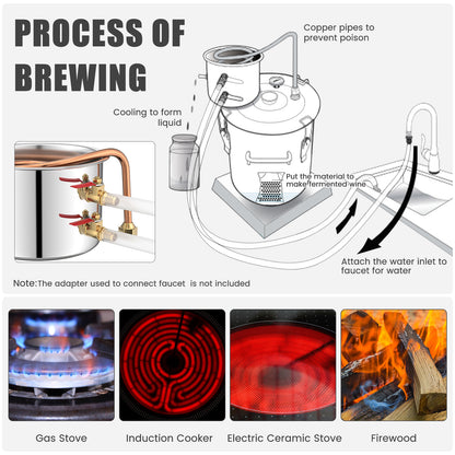 10 Gallon (40L) Water Alcohol Distiller with Dual Stainless Steel Pots for Home Brewing