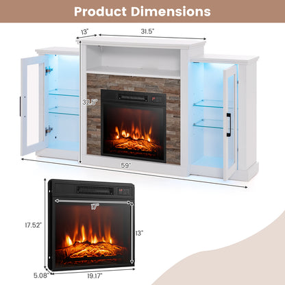 TV Cabinet with Electric Fireplace and Remote-Controlled LED Lights for TVs up to 65 Inches - White