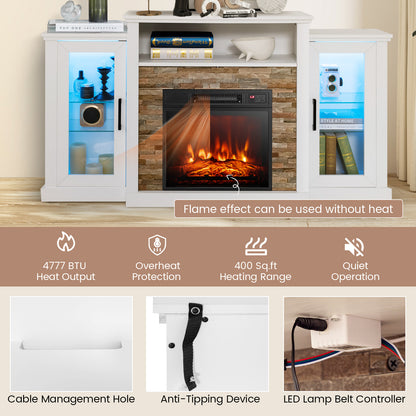 TV Cabinet with Electric Fireplace and Remote-Controlled LED Lights for TVs up to 65 Inches - White