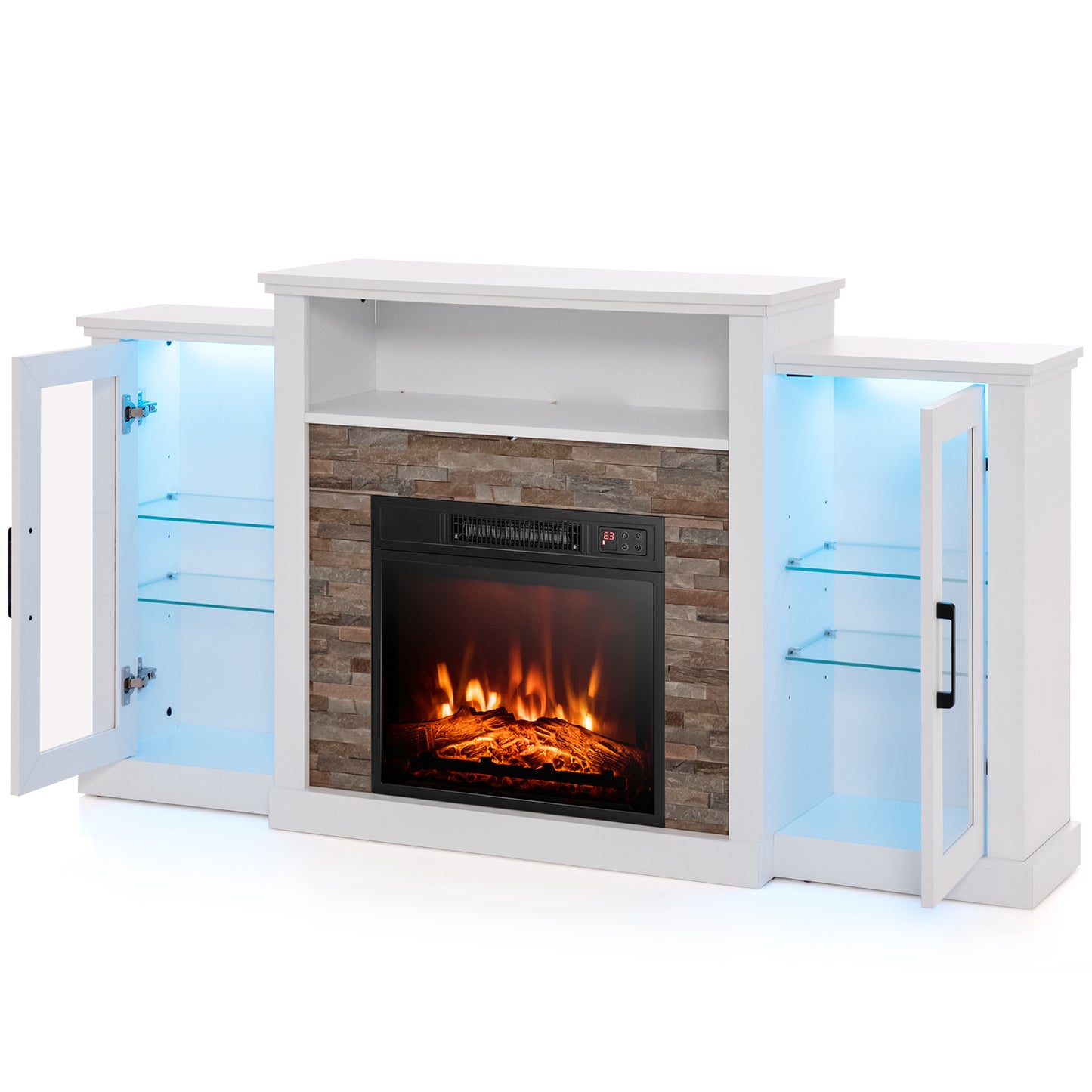 TV Cabinet with Electric Fireplace and Remote-Controlled LED Lights for TVs up to 65 Inches - White