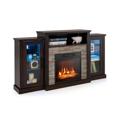 TV Cabinet with Electric Fireplace and Remote-Controlled LED Lights for TVs up to 65 Inches - Dark Brown
