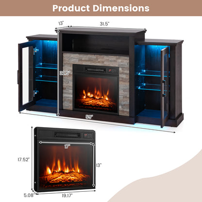 TV Cabinet with Electric Fireplace and Remote-Controlled LED Lights for TVs up to 65 Inches - Dark Brown
