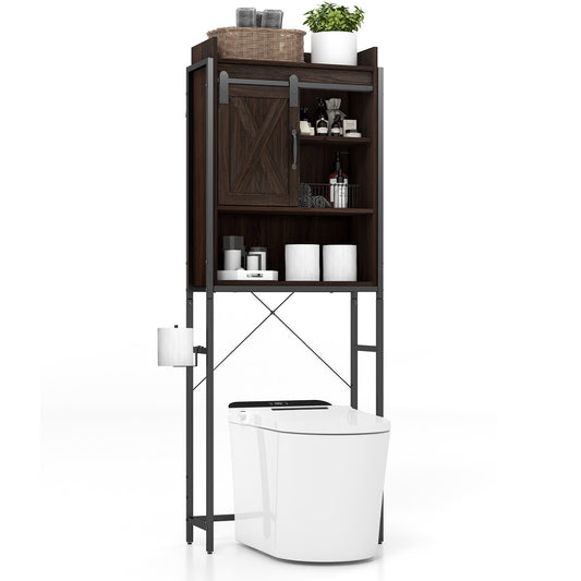 4 Tier Bathroom Storage Cabinet with Adjustable Shelves and Sliding Barn Door