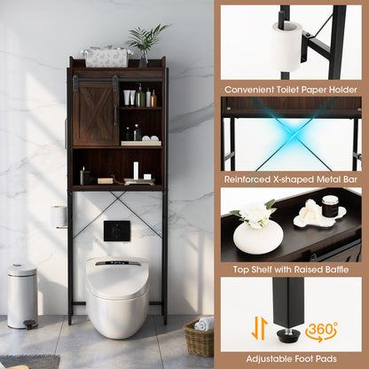 4 Tier Bathroom Storage Cabinet with Adjustable Shelves and Sliding Barn Door