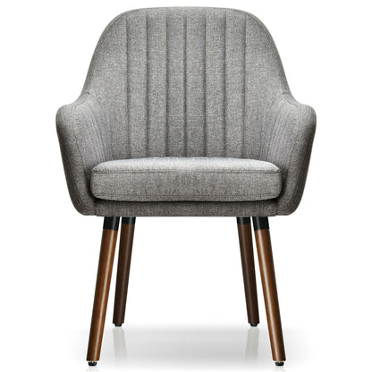 Set of 2 Linen Upholstered Armchairs with Natural Wood Legs and Padded Seat in Grey
